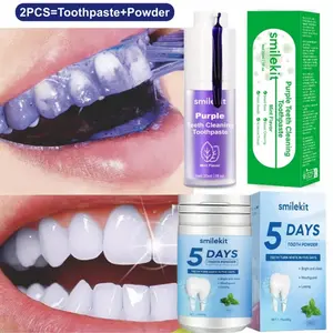 Purple Teeth Whitening Toothpaste & Powder Set, 30ML Mint Flavor Toothpaste+50g Mint Flavor Toothpowder, Deep Cleaning, Fresh Breath, Non-Toxic, Travel Portable, Home Use Purple Toothpaste and Toothpowder Teeth Whitening
