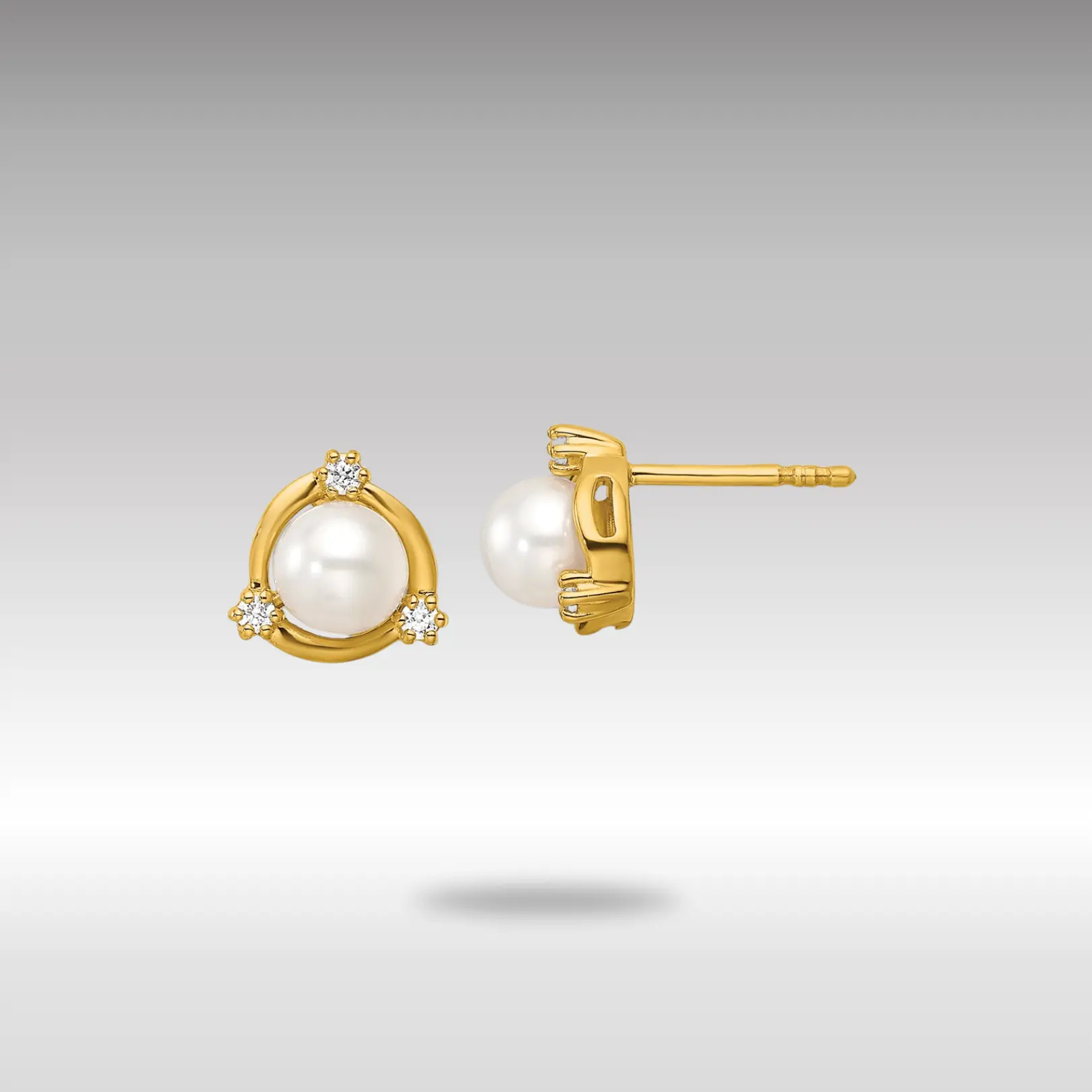 14K Gold Lab Grown VS/SI FGH Dia and FWC Pearl Post Earrings - Model EM9994-011-YLG