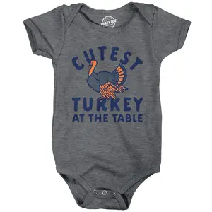 Cutest Turkey At The Table Baby Bodysuit Funny Cute Thanksgiving Dinner Jumper for Infants Funny Baby Onesies Thanksgiving Clothes for Baby Novelty Onesie Dark Grey