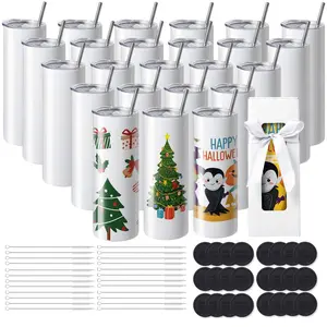 VEVOR 24 Pack Sublimation Tumblers 20oz Skinny Straight, TikTokShopBlackFriday, Stainless Steel Sublimation Tumblers Blank, Stainless Steel Double Wall Tumbler for Heat Transfer Customized Gifts with Lid and Straw, Gift Box Drinkware Flasks