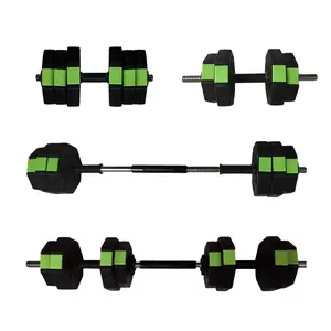 Octagonal 4-in-1 Adjustable Dumbbell Barbell Set, 30/44/66/88lbs All-in-One Fitness Weights, Iron Sand Filled Non-Slip PE ABS Grip, Home Gym Strength Training Equipment Green Black