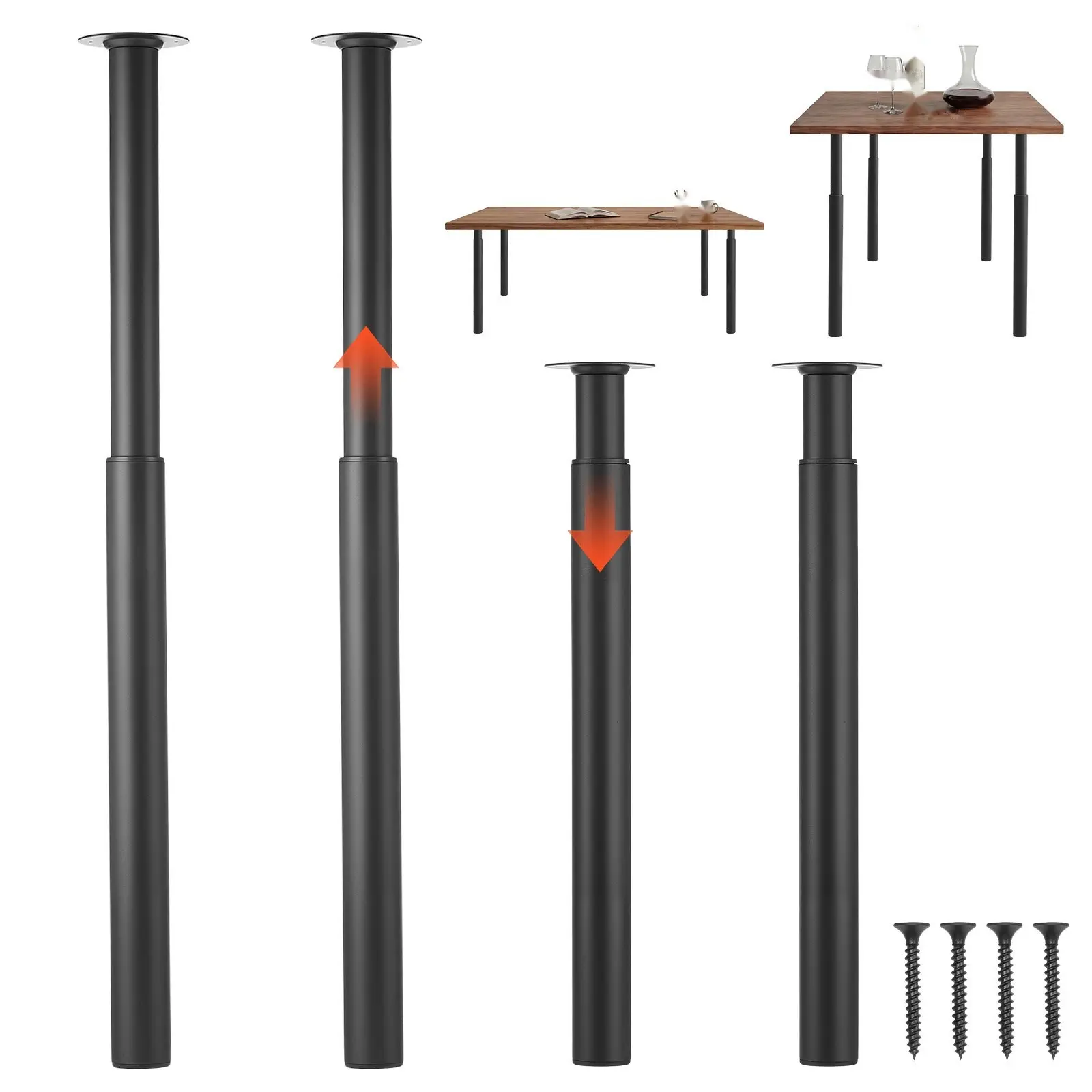 Adjustable Table Legs, 28-43.3 In, Steel Furniture Legs, 1200 Lbs Max Load, Heavy Duty, Quick Installation, Ideal For Home Office Desks, Diy Projects, Coffee Tables, Dining Tables, Bar Tables, Workbenches, Set Of 4, Black