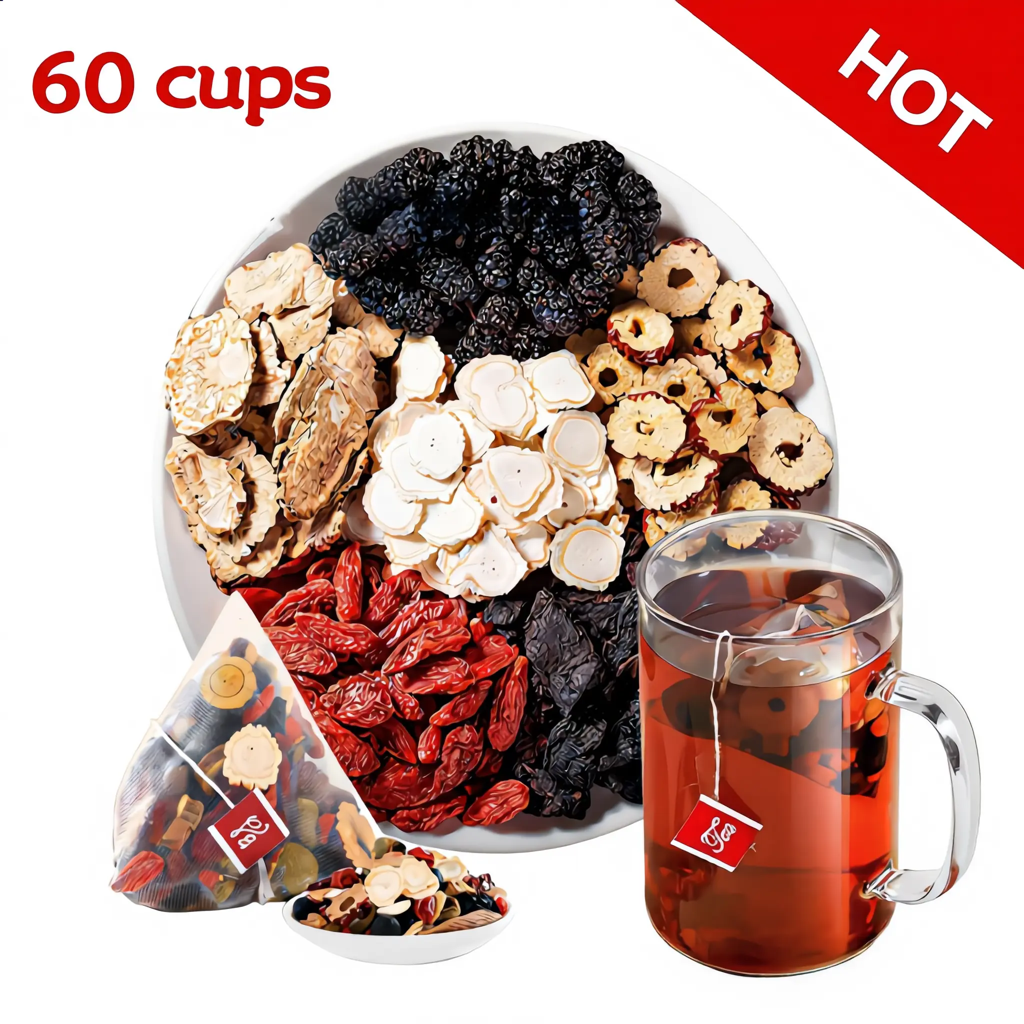 60cups Kidney Tea Formula Ginseng Eight Treasure Tea, Chinese Kidney Tea for Men and Women, Natural Herbal Ingredients for Kidney Organic Beverage detox cleanse Value Pack Filled with Tea Healthy