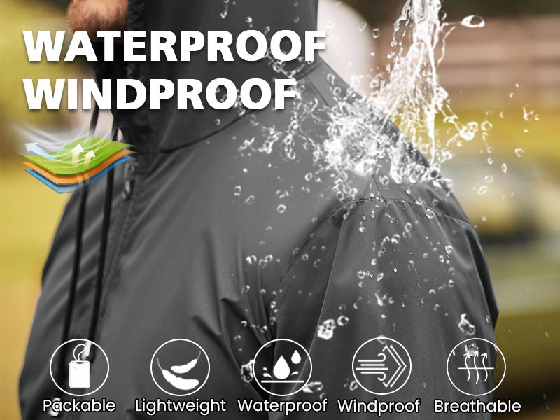 COOFANDY Men's Packable Jacket Outdoor Waterproof Hooded Lightweight Classic Cycling Raincoat for Hiking/Outdoor/Camping Fabric Menswear Zipper Breathable Relaxed Fit Long Sleeve Tops Athletic Outerwear Activewear Blazer
