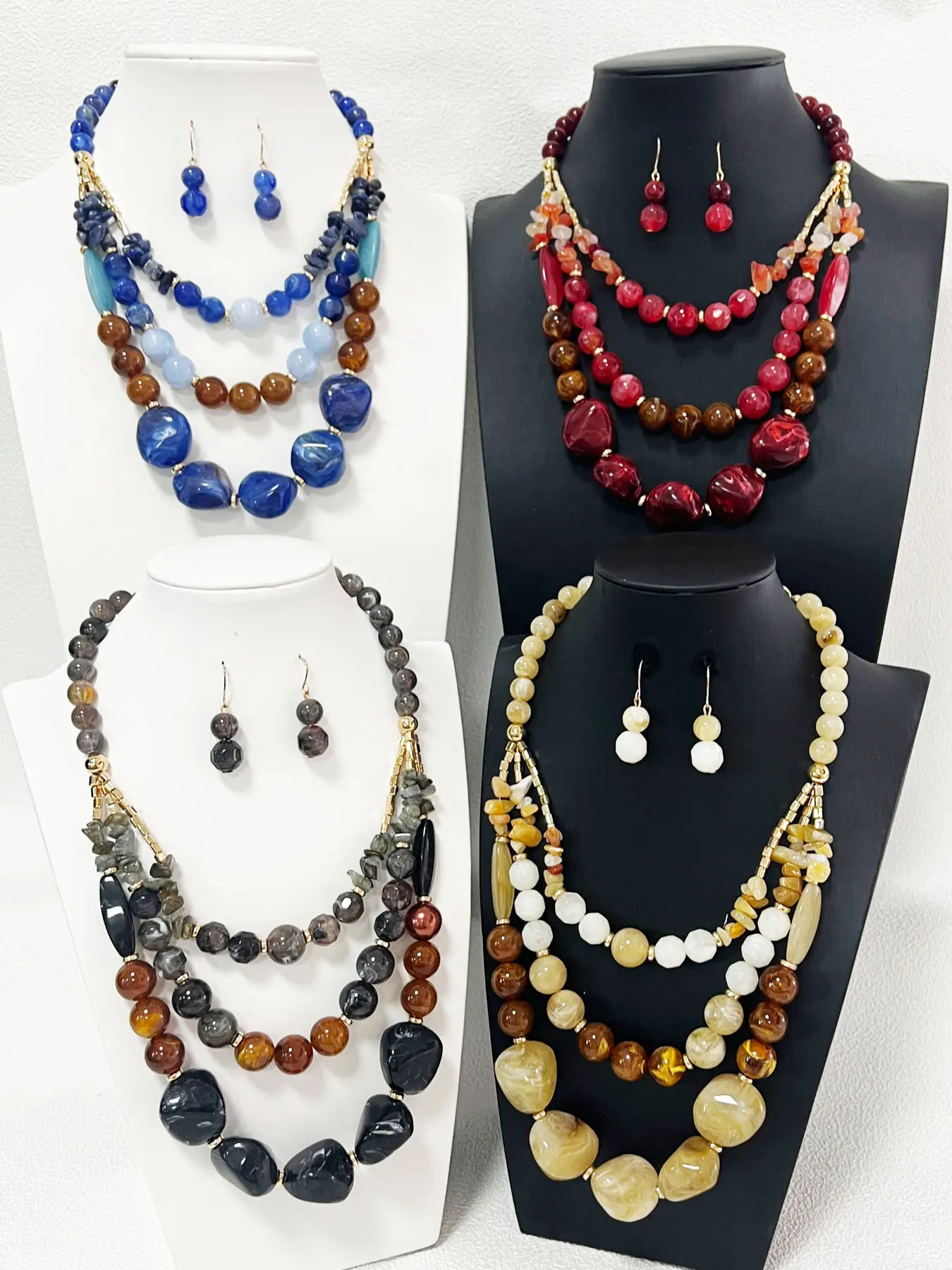 Acrylic Two-Color Cloud Bead Multi-Layer Necklace Earring Set, Stylish Jewelry for Women, Perfect Gift Idea, Fashion Accessory, Matching Jewelry Set, Trendy Jewelry Set, Jewellery Gift Set, Fashionable Jewelry Set