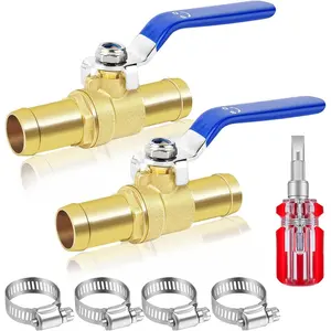 2Pack In-Line Shut Off Valve for 5/8" Heater Hose, Brass Barb Shut Off Valve Kit with Stainless Steel Clamps