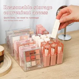Transparent Acrylic 7 Compartment Storage Box, Eyeshadow Palette Blush Powder Organizer, Makeup Desktop Display Rack.