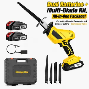 20V Cordless Handheld Reciprocating Saw (Cordless Handheld Saw) with Ergonomic Grip, 2 Batteries, Multi-Blades Kit, Portable Design for Wood, Metal Cutting, Home Renovation