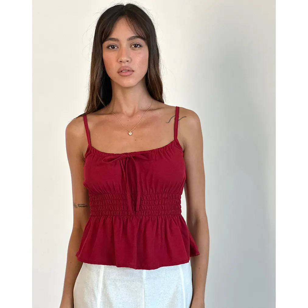 Lyncia Tie Front Cami Top in Adrenaline Red