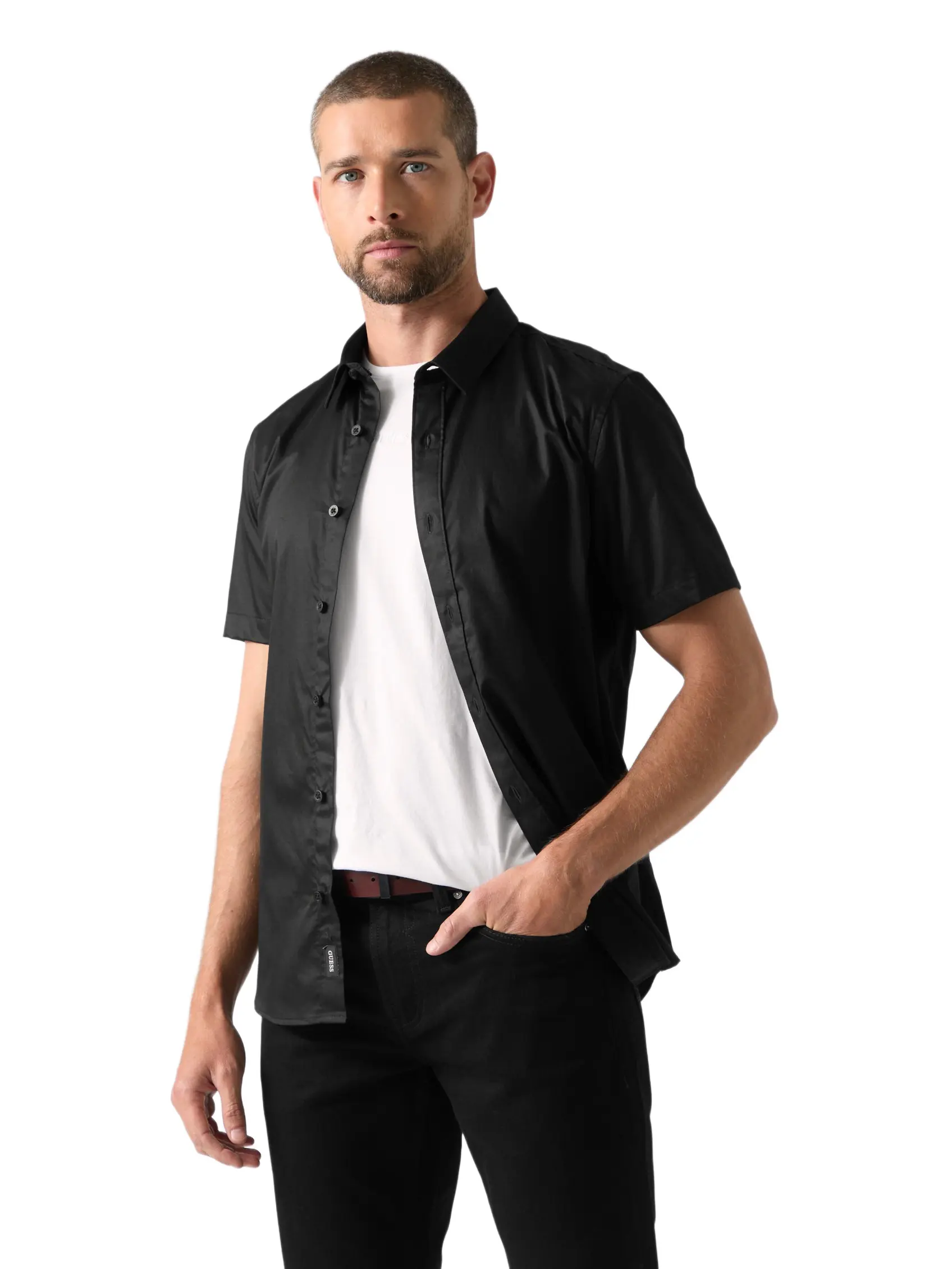 GUESS Male Luxe Stretch Short-Sleeve Shirt