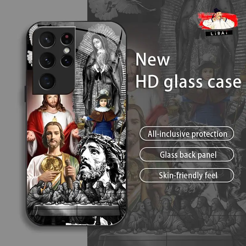 Jesus Themed Stylish High-Quality Glass Protective Case for Galaxy S21 Ultra 5G, Affordable Smartphone/Cellphone/Handheld Device Protection, Anti-Drop, Anti-Fingerprint (995)