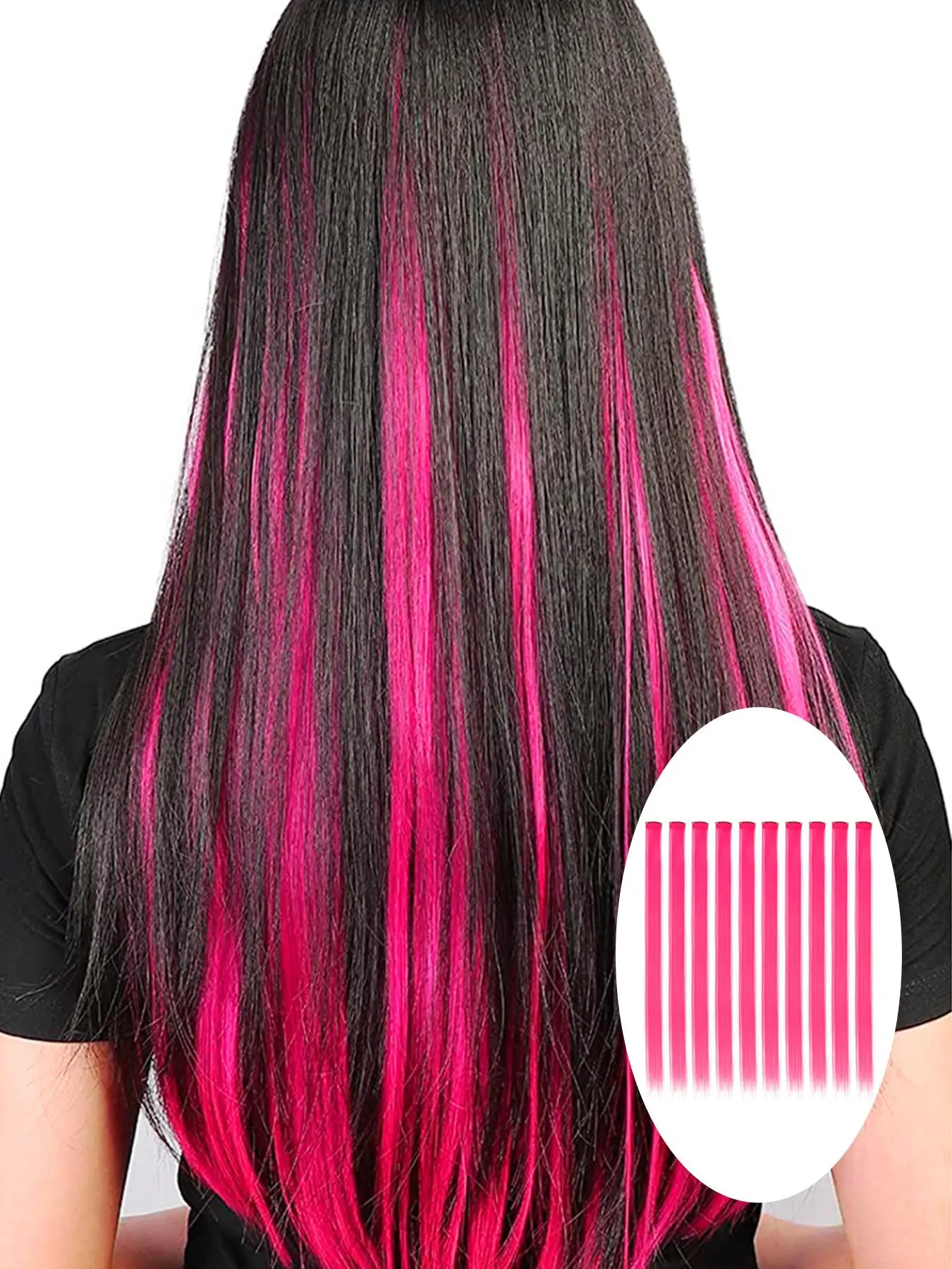 20 Inch Long Straight Clip-in Hair Extensions, Pink & Orange Color Hair Extensions, Synthetic Hair Extensions for Women, Kids and Girls, Synthetic Hairpieces, Scene Hair Extensions, Artificial Hair Extension
