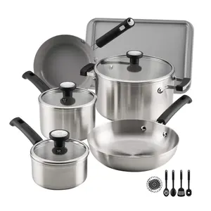 TrueCook Stainless Steel 14 Pcs Cookware Set, Dishwasher Safe, Metal Utensil and Induction Safe, Stainless Steel