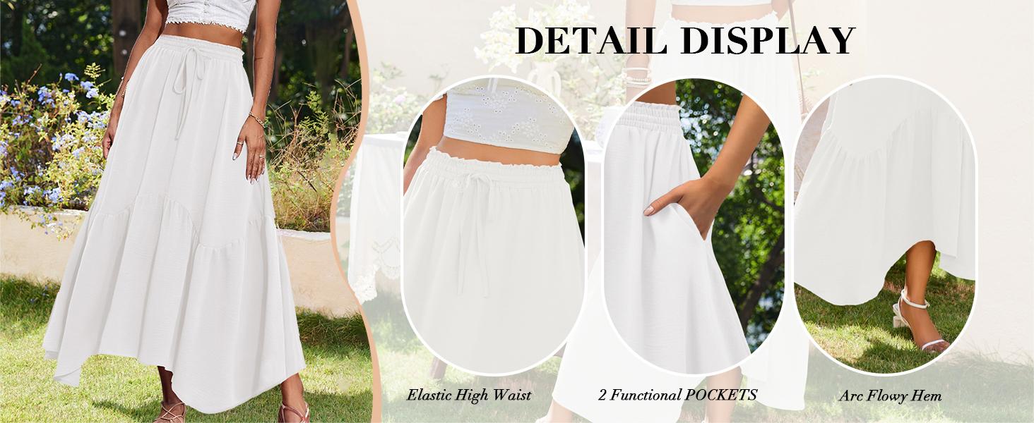 ZEAGOO Long Skirts for Women High Waist A Line Skirt Casual Flowy Tiered Skirt with Pockets Summer Floral Boho Skirt