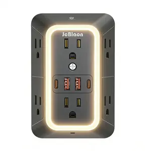 Smart Multi Plug Outlet With Night Light 10-1 USB Wall Charger Surge Protector Night Light Touchable 3 Levels Of Light,6 Wide AC Outlets And 4 USB Ports (2 Type-C) , Wall Power For College Home Travel Office Dorm Essentials