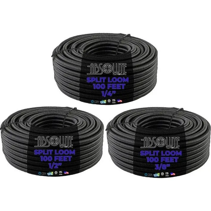 3 Rolls 100ft ea Split Cable Wire Loom PolyethyleneTubing 1/4" 3/8" 1/2" Conduit