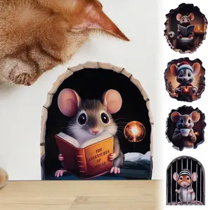 5PCS 3D Mouse Hole Wall Decals, Peel and Stick Funny Whimsical Murals, Art Decor Hole Cover Stickers for Kids Room, Door, Playroom, Stair Riser, Bathroom, Kitchen & Nursery