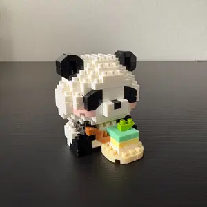 Panda Building Toy Set, Wear Swim Ring Panda Eating Cake, Slide Grass Panda Puzzle Toy, Educational Decoration, Fun Kids Playset