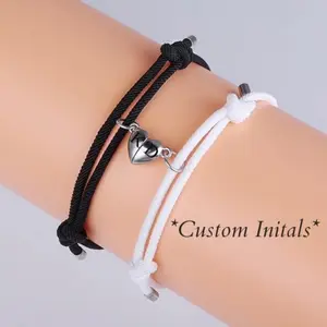 Custom Engraved Magnetic Heart Bracelet for Couples - Adjustable Romantic Design with Custom Initials - High-Quality Materials & Elegant Fashionable Style