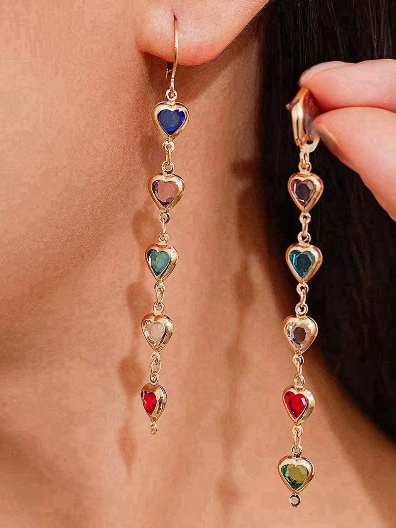Heart Shaped Designed Dangle Earrings, Elegant Rhinestone Decor Hypoallergenic Dangly Earrings for Women, Fashionable Jewelry for Party, Trendy All-match & Exquisite Jewelry for Gift, Jewelry Gifts