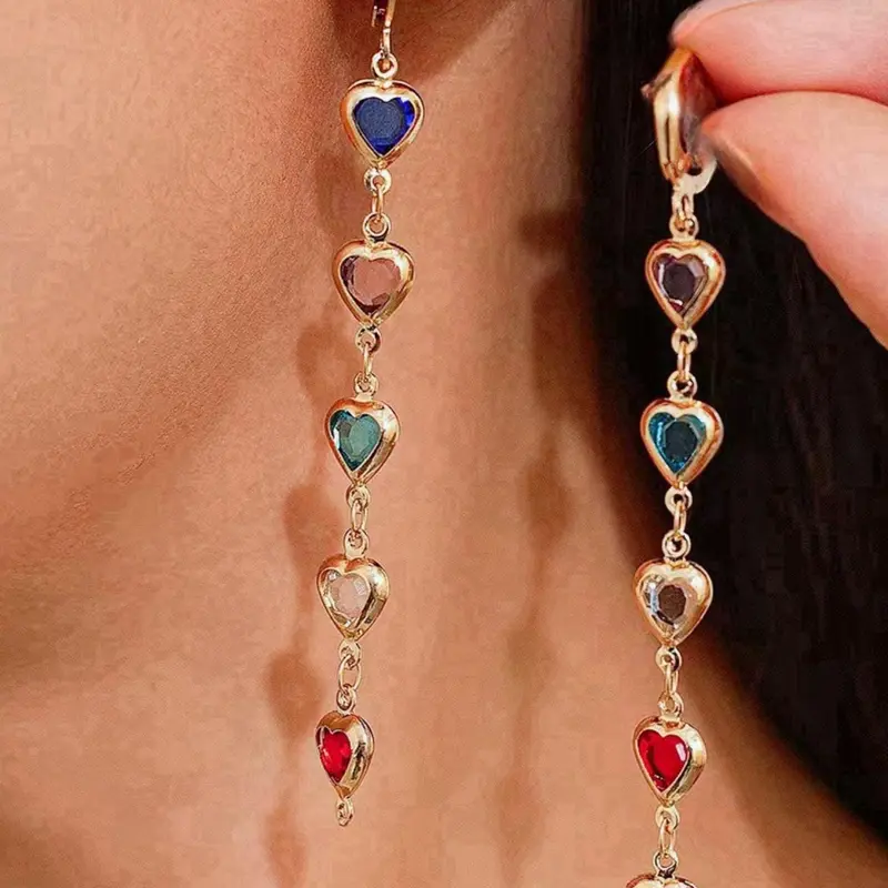 Heart Shaped Designed Dangle Earrings, Elegant Rhinestone Decor Hypoallergenic Dangly Earrings for Women, Fashionable Jewelry for Party, Trendy All-match & Exquisite Jewelry for Gift, Jewelry Gifts