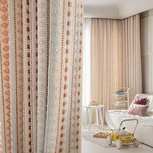 Trendy Cotton Linen Blend Curtain, French Cream Vintage Style, Ideal for Living Room & Bedroom, Light Blocking Dustproof Insulation