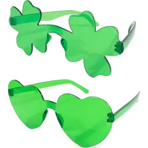 4E's Novelty Set of 2 Green Sunglasses for Adults - Shamrock & Heart Shaped St. Patrick's Day Party Accessories