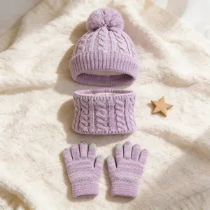 Cozy Winter 3-Piece Set: Knit Beanie, Neck Warmer &  Touchscreen Gloves – Soft, Warm & Unisex for Ages 4-12, Ideal for Snow Play