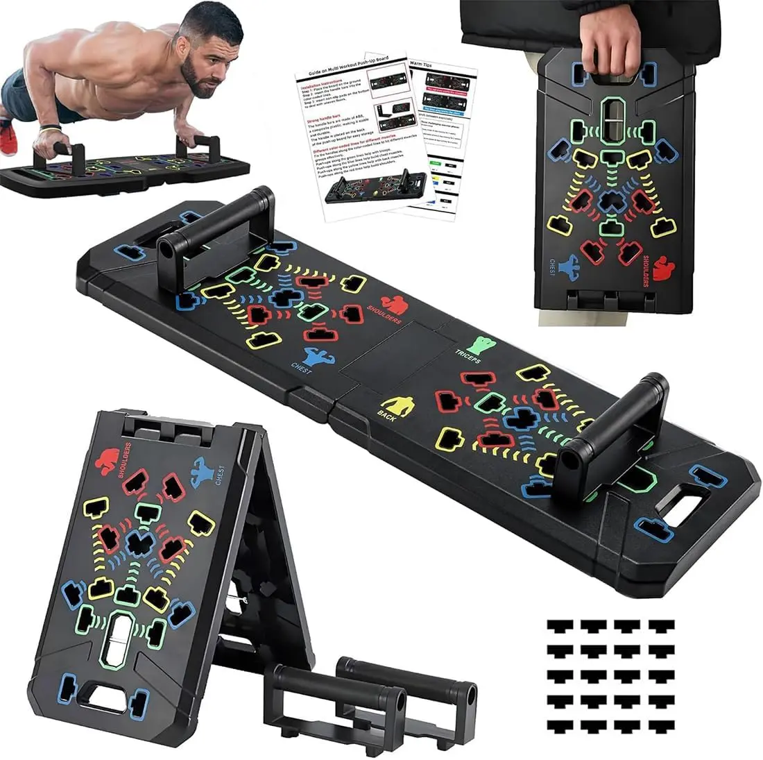 Solid Push-Up Board Home Gym 16 in 1 Portable ABS Non-Slip Handles Foldable Design for Men Women Workout Equipment with 300 kg Load Capacity & Thickened Handles