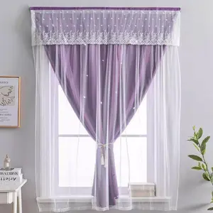 Star Pattern Double Layer Curtain, 1 Count Modern Simple Self Adhesive Blackout Curtain, Window Drapes for Home Living Room Bedroom Decor