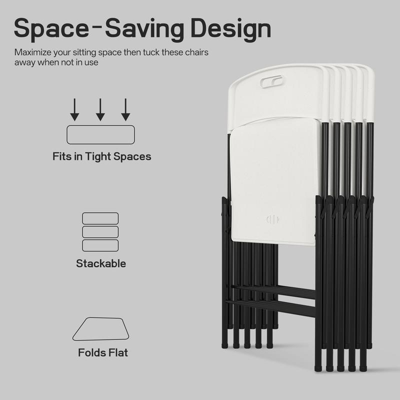 4-Pack Folding Heavy Duty Plastic Chair with 500-Pound Capacity,Portable Commercial Chair with Steel Frame for Home Office Wedding Party Indoor Outdoor Events, Stackable