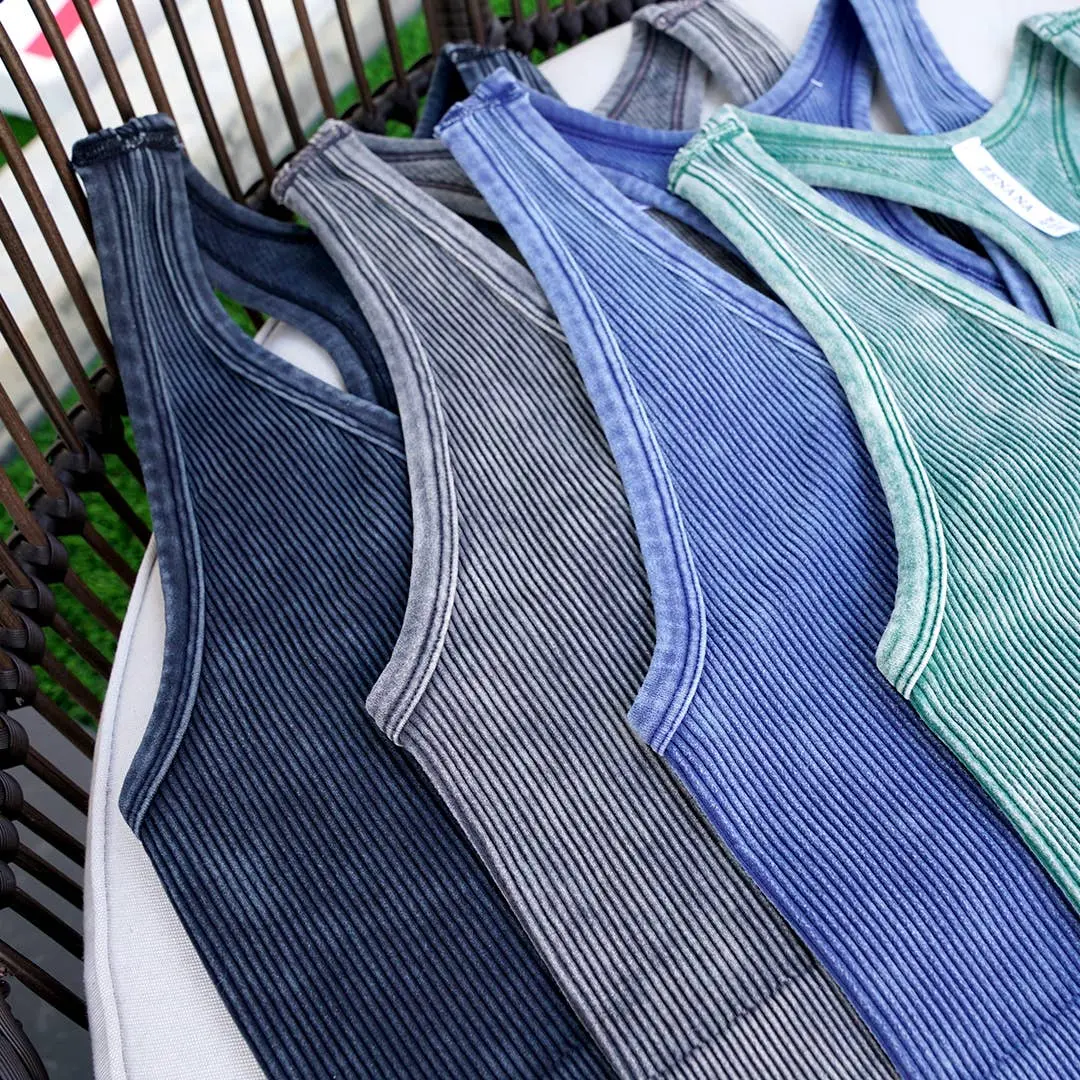 Zenana Washed Ribbed Premium Seamless Crop Tank Top/Bralette Color Ash Grey
