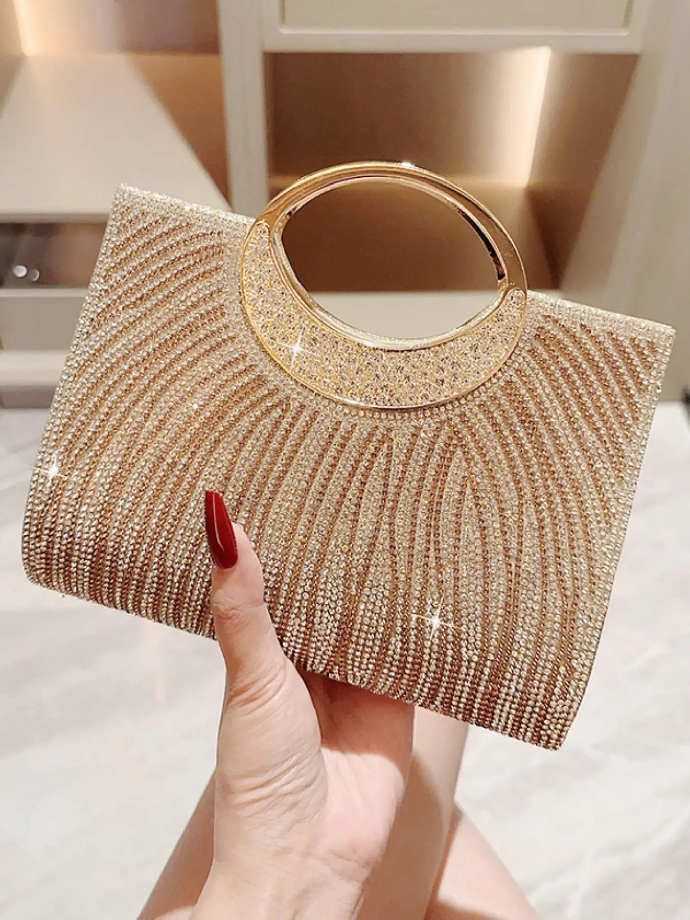 Women's Elegant Rhinestone Decorated Evening Bag, Exquisite Trendy Clutch Bag, Fashionable Bag for Party Decoration
