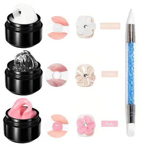 OsNailmall  4pcs 10ML Non-Stick Solid Gel Set with Double-Headed Pen, 3D Gel Nail Kit Polygel Nails for Nail Embossing & Shaping, DIY Manicure at Home, Nail Art Manicure