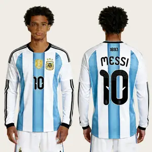 2526 Argentina Home Blue  White No. 10 Messi Long-Sleeve Soccer Jersey