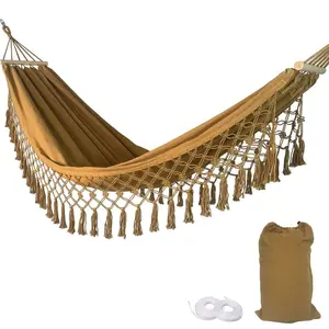 Tasseled Canvas Camping Hammock - 300LBS Weight Capacity, Includes Storage Bag & Binding Ropes, Suitable for Indoor & Outdoor Use