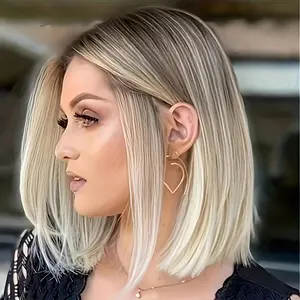 Short Blonde Highlights Synthetic Bob Wig for Women with Middle Part, Stylish Modern Look for Everyday Wear, Perfect for Any Occasion
