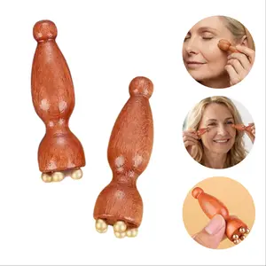 2Pcs Facial Gua Sha Massager for Eye, Face, Skin, Acupressure Therapy On Reduce Puffiness and Dark Circles Facial Meridian Brush Handle Copper Massage Beads Chinese SPA