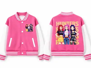 Girls K-Pop Girl Group Printed Baseball Jacket, Casual Trendy Outerwear for Weekend Outfits & Festival Prep