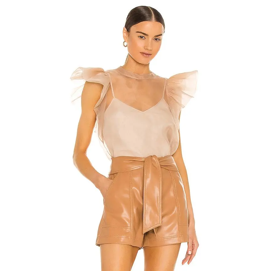 SIMKHAI Corina Ruffle Blouse in Beige