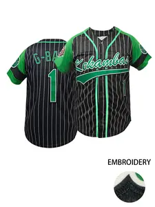 Men Women Embroidered Kekambas 1 Baseball Jersey, Black Green Pinstripe Retro Sports Shirt for Daily Wear and Parties