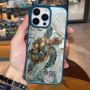 Marble Sea Turtle Pattern Clear Magnetic Phone Case , Compatible with MagSafe Silicone Bumper Protective Cover For iPhone X XS 11 12 13 14 15 16 17 Pro Max Plus Air, Cute Artistic Stained Glass Style