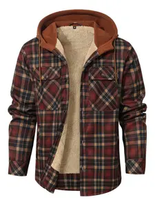 Men's Winter Outfit: Classic Plaid Shirt Hooded Jacket with Multi-Pockets and Double-Row Button Design, Windproof, Fleece-Lined, Warm for Outer Wear and Commuting, Winter Clothing