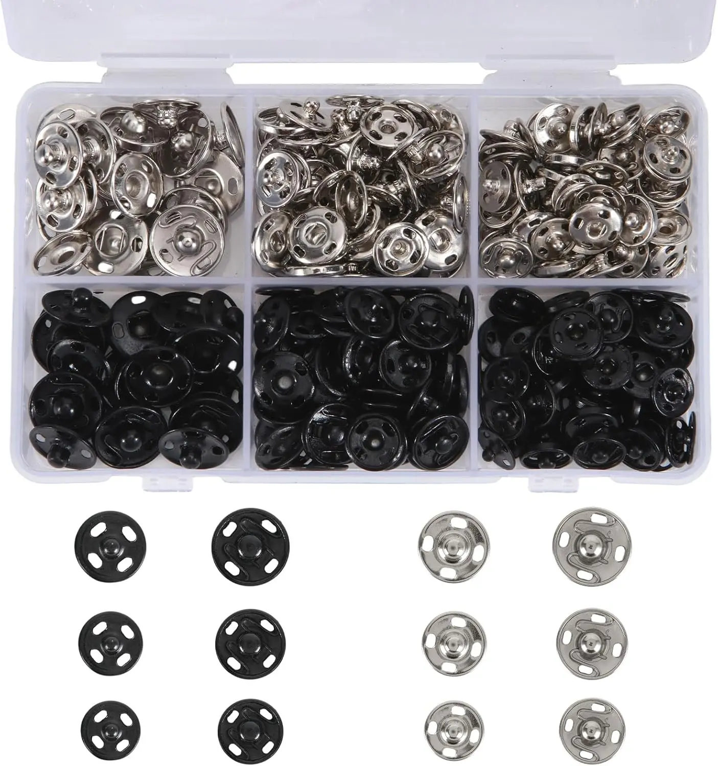 Button Kit for Fabric Sewing – 140 Pairs Snap Buttons in Black & Silver, Complete