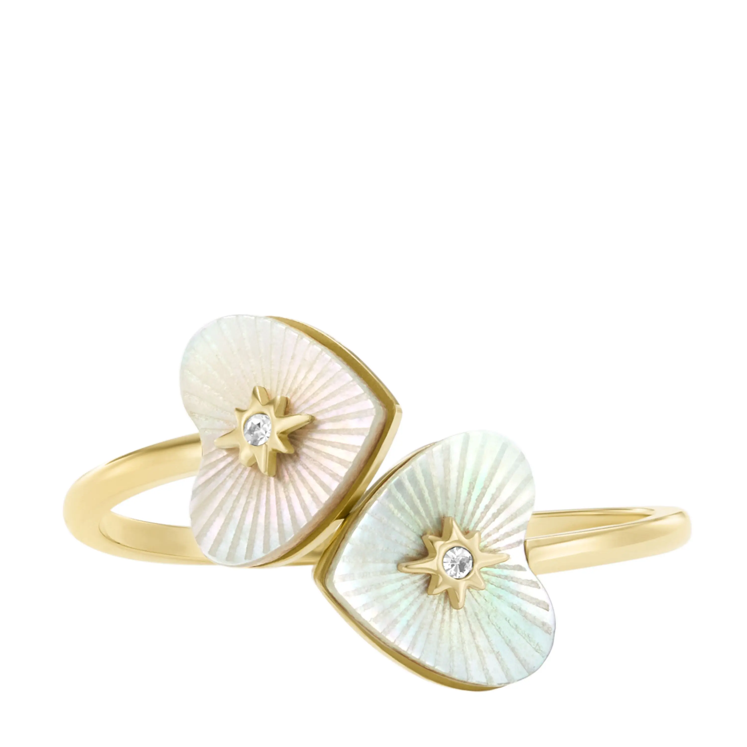 Fossil Women's Sutton Radiant Love Gold-Tone Stainless Steel Mother-of-Pearl Heart Toi Et Moi Ring