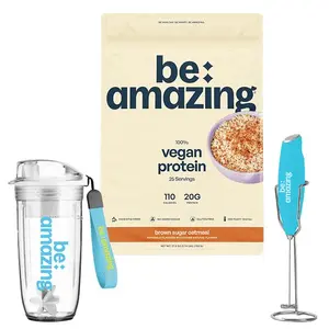 Vegan Protein Powder with Prebiotic Fiber, Plant Based, Low Sugar, Gluten Free & Dairy Free - Starter Bundle with Shaker Cup | Be Amazing