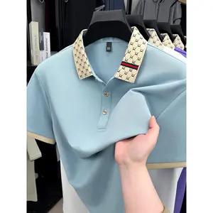 Fashion luxury brand short sleeve polo shirt men new personalized letter color blocked high-end casual breathable lapel T-shirt