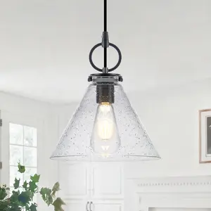 9.05in Cone Pendant Light Seeded Glass, Farmhouse Pendant Light for for Kitchen Island, Over Sink & Dining Room