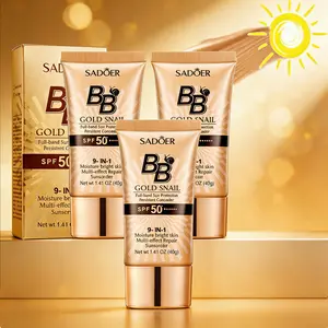 3PCS Snail Sunscreen SPF 50+ BB Cream, Moisturizing Primer, Hydrating Sunscreen, Sunscreen Foundation, Face Makeup Primer with peptide bounce effective  protection Moisturizer Hydrate Moisture natural look magic masque buena regalo belleza