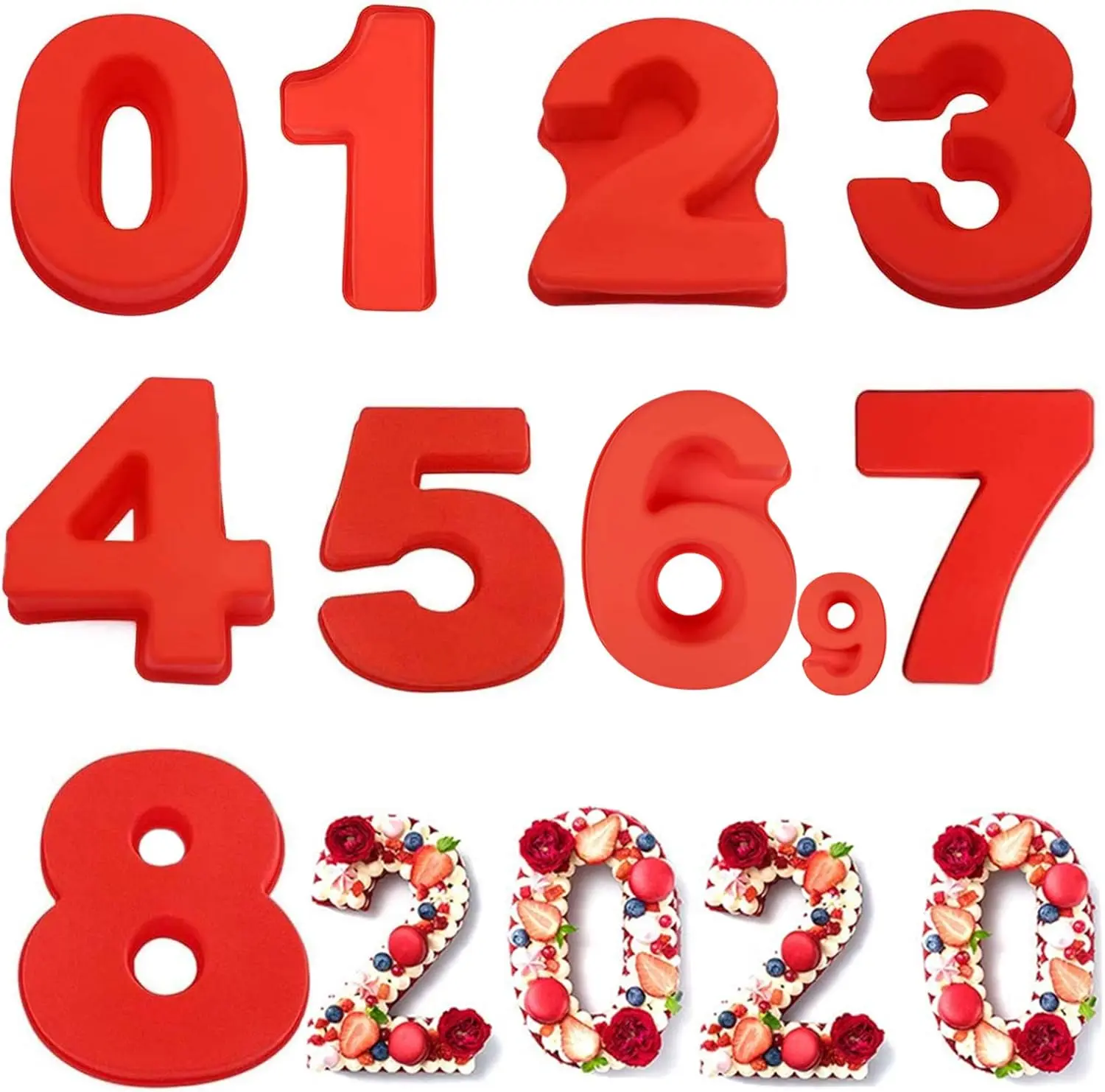 Pack of 9 Large Size Number Moulds Baking Forms Silicone Number Mold Cake Pan (10 inch)